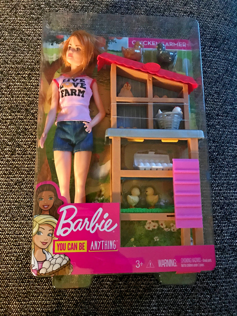 CHICKEN FARMER BARBIE DEUXE SET/"YOU CAN BE ANYTHING" BARBIE www.old
