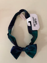 GREEN/NAVY PLAID SOFT, ELASTICIZED GIRL'S/PRETEEN BOW HEADBAND