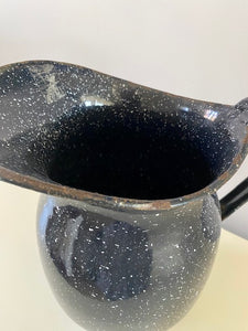 RARE, EXTRA SPECIAL (HUGE AND HEAVY-DUTY) VINTAGE WORLD WAR II-ERA DARK BLUE-SPECKLED GRANITEWARE U.S. NAVY MESS HALL WATER PITCHER