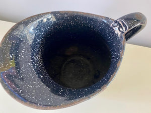 RARE, EXTRA SPECIAL (HUGE AND HEAVY-DUTY) VINTAGE WORLD WAR II-ERA DARK BLUE-SPECKLED GRANITEWARE U.S. NAVY MESS HALL WATER PITCHER