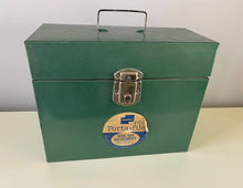 VINTAGE PORTA-FILE GREEN METAL FILE BOX (RARE TO FIND WITH ORIGINAL STICKER/KEY)--MADE IN THE USA!