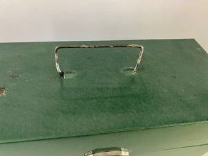 VINTAGE PORTA-FILE GREEN METAL FILE BOX (RARE TO FIND WITH ORIGINAL STICKER/KEY)--MADE IN THE USA!