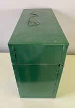 VINTAGE PORTA-FILE GREEN METAL FILE BOX (RARE TO FIND WITH ORIGINAL STICKER/KEY)--MADE IN THE USA!