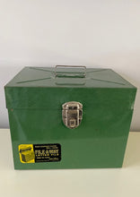 VINTAGE FILE-A-WAY GREEN METAL FILE BOX (ORIGINAL STICKER TAG! SO RARE!)