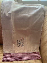 FARMHOUSE ROOSTER DISH TOWEL WITH CHECKED-PATTERN WIDE BORDER--EXTRA BIG AND BEAUTIFUL!