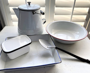 VINTAGE, TWO-PIECE ENAMEL REFRIGERATOR DISH--PERFECT FOR BUTTER...SO BEAUTIFUL! SO CLASSIC!