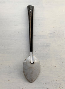 VINTAGE, BLACK/WHITE ENAMEL COOKING SPOON--HEAVY-DUTY AND SUCH A BEAUTY!