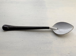 VINTAGE, BLACK/WHITE ENAMEL COOKING SPOON--HEAVY-DUTY AND SUCH A BEAUTY!