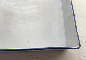 VINTAGE, VERY RARE, WHITE ENAMEL, HEAVY-DUTY "ELITE" COOKING/CAKE PAN WITH BLUE TRIM--MADE IN AUSTRIA