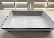 VINTAGE, VERY RARE, WHITE ENAMEL, HEAVY-DUTY "ELITE" COOKING/CAKE PAN WITH BLUE TRIM--MADE IN AUSTRIA