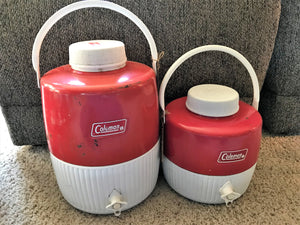 VINTAGE COLEMAN JUMBO RED METAL WATER JUG