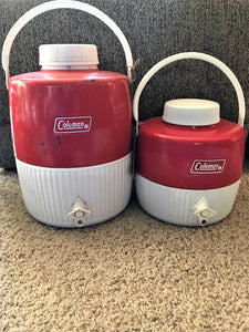 VINTAGE COLEMAN JUMBO RED METAL WATER JUG