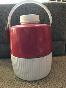 VINTAGE COLEMAN JUMBO RED METAL WATER JUG