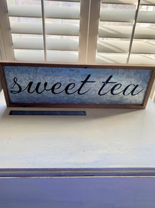 SUPER-PRETTY "SWEET TEA" GALVANIZED SIGN WITH WOOD FRAME--HAPPY UP YOUR KITCHEN WALL