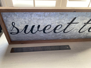 SUPER-PRETTY "SWEET TEA" GALVANIZED SIGN WITH WOOD FRAME--HAPPY UP YOUR KITCHEN WALL