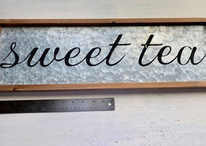 SUPER-PRETTY "SWEET TEA" GALVANIZED SIGN WITH WOOD FRAME--HAPPY UP YOUR KITCHEN WALL