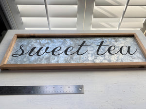 SUPER-PRETTY "SWEET TEA" GALVANIZED SIGN WITH WOOD FRAME--HAPPY UP YOUR KITCHEN WALL