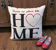 "THERE'S NO PLACE LIKE HOME" IVORY WITH BLACK/SCARLET HEART THROW PILLOW
