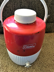 VINTAGE COLEMAN JUMBO RED METAL WATER JUG