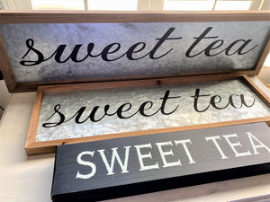 SUPER-PRETTY "SWEET TEA" GALVANIZED SIGN WITH WOOD FRAME--HAPPY UP YOUR KITCHEN WALL