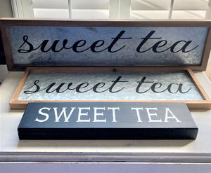 SUPER-PRETTY "SWEET TEA" GALVANIZED SIGN WITH WOOD FRAME--HAPPY UP YOUR KITCHEN WALL