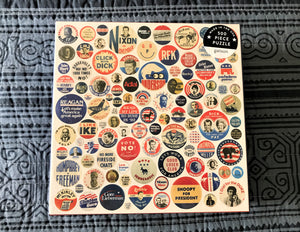 500-PIECE AMERICANA-THEMED PUZZLE:  FUN, INTERESTING, HISTORIC PRESIDENTIAL CAMPAIGN BUTTONS (MADE IN THE USA!)