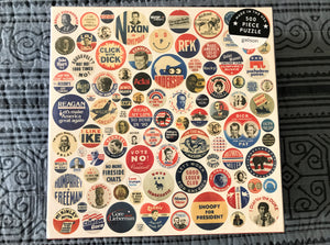 500-PIECE AMERICANA-THEMED PUZZLE:  FUN, INTERESTING, HISTORIC PRESIDENTIAL CAMPAIGN BUTTONS (MADE IN THE USA!)