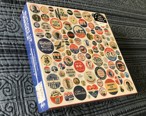 500-PIECE AMERICANA-THEMED PUZZLE:  FUN, INTERESTING, HISTORIC PRESIDENTIAL CAMPAIGN BUTTONS (MADE IN THE USA!)