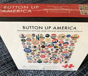 500-PIECE AMERICANA-THEMED PUZZLE:  FUN, INTERESTING, HISTORIC PRESIDENTIAL CAMPAIGN BUTTONS (MADE IN THE USA!)