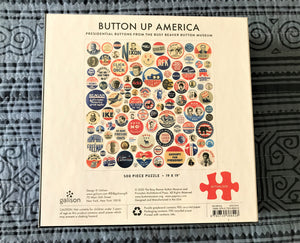 500-PIECE AMERICANA-THEMED PUZZLE:  FUN, INTERESTING, HISTORIC PRESIDENTIAL CAMPAIGN BUTTONS (MADE IN THE USA!)