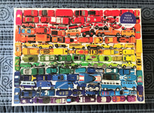 1,000-PIECE PUZZLE RRROOM! OMBRE RAINBOW ROWS OF VINTAGE-ISH TOY CARS (ONE OF MY FAVORITE ITEMS)