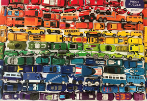 1,000-PIECE PUZZLE RRROOM! OMBRE RAINBOW ROWS OF VINTAGE-ISH TOY CARS (ONE OF MY FAVORITE ITEMS)