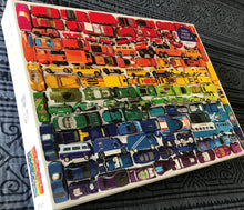 1,000-PIECE PUZZLE RRROOM! OMBRE RAINBOW ROWS OF VINTAGE-ISH TOY CARS (ONE OF MY FAVORITE ITEMS)