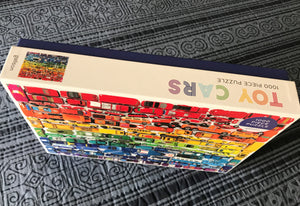 1,000-PIECE PUZZLE RRROOM! OMBRE RAINBOW ROWS OF VINTAGE-ISH TOY CARS (ONE OF MY FAVORITE ITEMS)