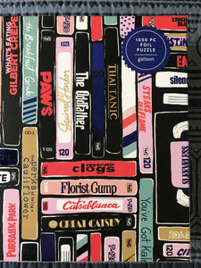 1,000-PIECE DELUXE FOIL PUZZLE--RETRO VCR TAPES (WITH SPOOFED, SUPER-FUN TITLES)