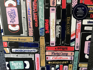 1,000-PIECE DELUXE FOIL PUZZLE--RETRO VCR TAPES (WITH SPOOFED, SUPER-FUN TITLES)
