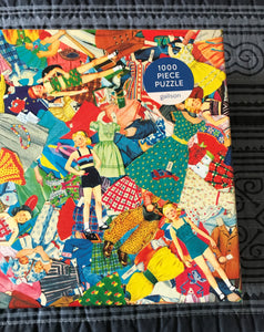 1,000-PIECE PUZZLE WITH RETRO, RAINBOW-COLORED PAPER DOLL COLLAGE