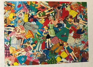 1,000-PIECE PUZZLE WITH RETRO, RAINBOW-COLORED PAPER DOLL COLLAGE