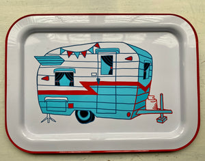 METAL SERVING TRAY WITH RETRO-LOOK CAMPER ARTWORK--FUNKY, BRIGHT, AND EXTRA-LARGE