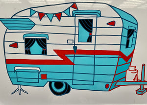 METAL SERVING TRAY WITH RETRO-LOOK CAMPER ARTWORK--FUNKY, BRIGHT, AND EXTRA-LARGE