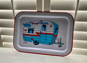 METAL SERVING TRAY WITH RETRO-LOOK CAMPER ARTWORK--FUNKY, BRIGHT, AND EXTRA-LARGE