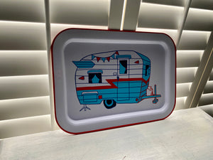 METAL SERVING TRAY WITH RETRO-LOOK CAMPER ARTWORK--FUNKY, BRIGHT, AND EXTRA-LARGE