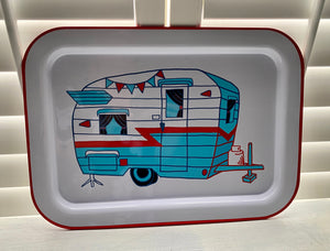 METAL SERVING TRAY WITH RETRO-LOOK CAMPER ARTWORK--FUNKY, BRIGHT, AND EXTRA-LARGE