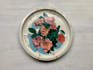 SEVEN-ROSE, ROUND, METAL, VINTAGE TRAY WALL DECOR--GORGEOUS AND TIMELESS