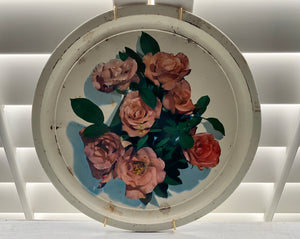 SEVEN-ROSE, ROUND, METAL, VINTAGE TRAY WALL DECOR--GORGEOUS AND TIMELESS