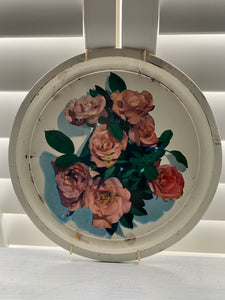 SEVEN-ROSE, ROUND, METAL, VINTAGE TRAY WALL DECOR--GORGEOUS AND TIMELESS