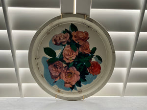 SEVEN-ROSE, ROUND, METAL, VINTAGE TRAY WALL DECOR--GORGEOUS AND TIMELESS