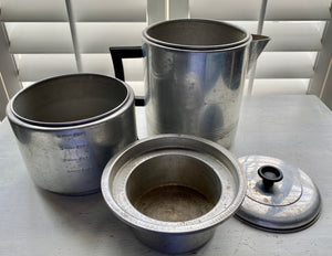 HUGE, FOUR-PIECE DRIP-O-LATOR VINTAGE ALUMINUM COFFEE POT SET (18-CUP "THE BETTER DRIP COFFEE MAKER")--MADE IN THE USA