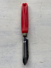 XL VINTAGE VEGGIE AND FRUIT PEELER/CORER WITH RED BAKELITE HANDLE--BEAUTIFUL QUALITY