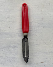 XL VINTAGE VEGGIE AND FRUIT PEELER/CORER WITH RED BAKELITE HANDLE--BEAUTIFUL QUALITY